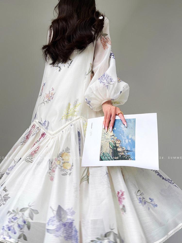 Aconiconi|Daisy Dream Lace Summer Long Sleeve Long Dress