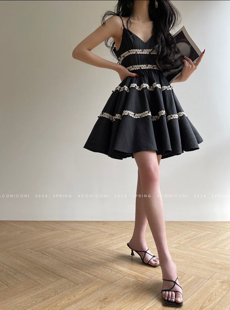 Aconiconi|Rainy Night in Paris Black Short Dress