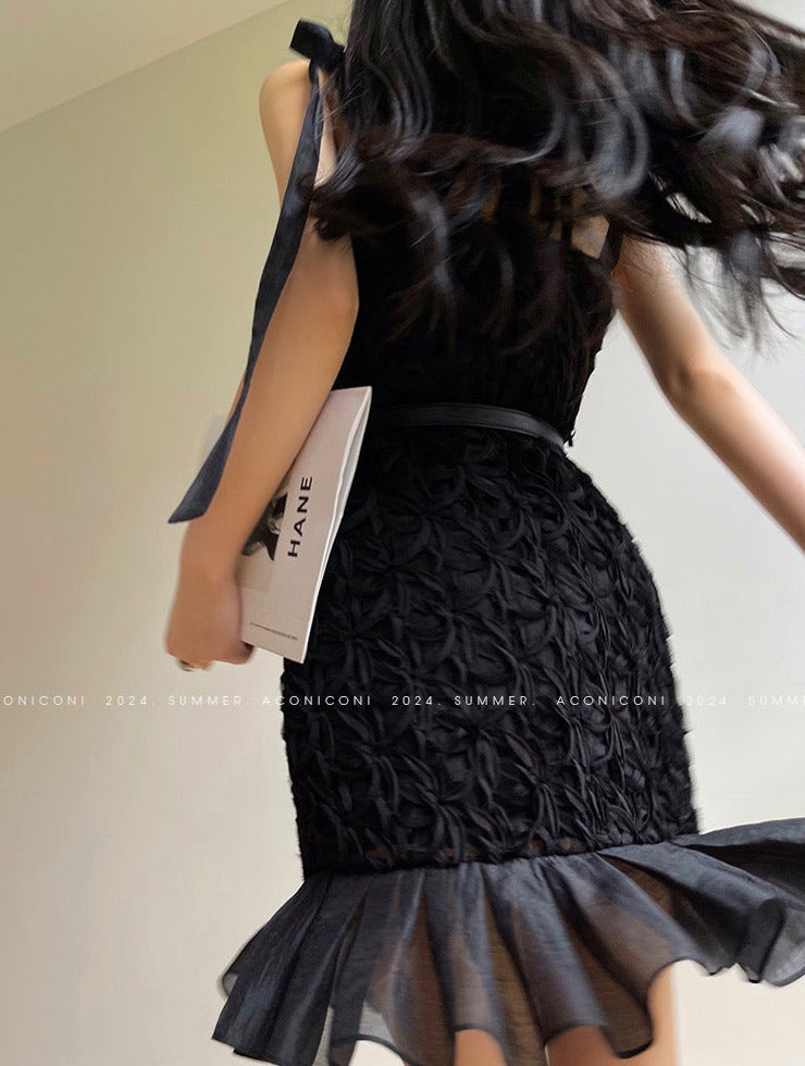 Aconiconi|Quiet Night Orchid Retro Suspender Dress