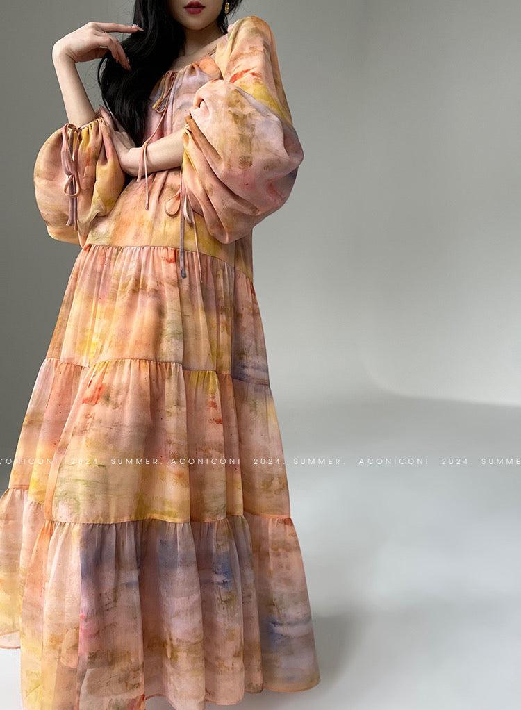 Aconiconi|Velvet Blossom Long Sleeve Dress