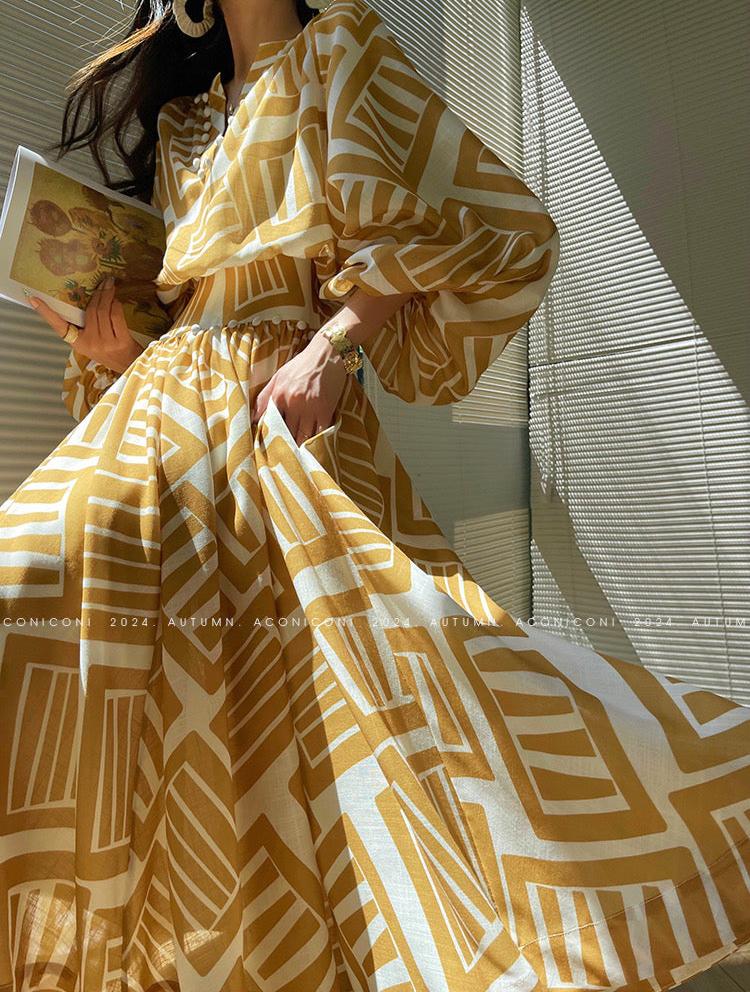 Aconiconi|Opal Dusk V-neck Temperament Dress