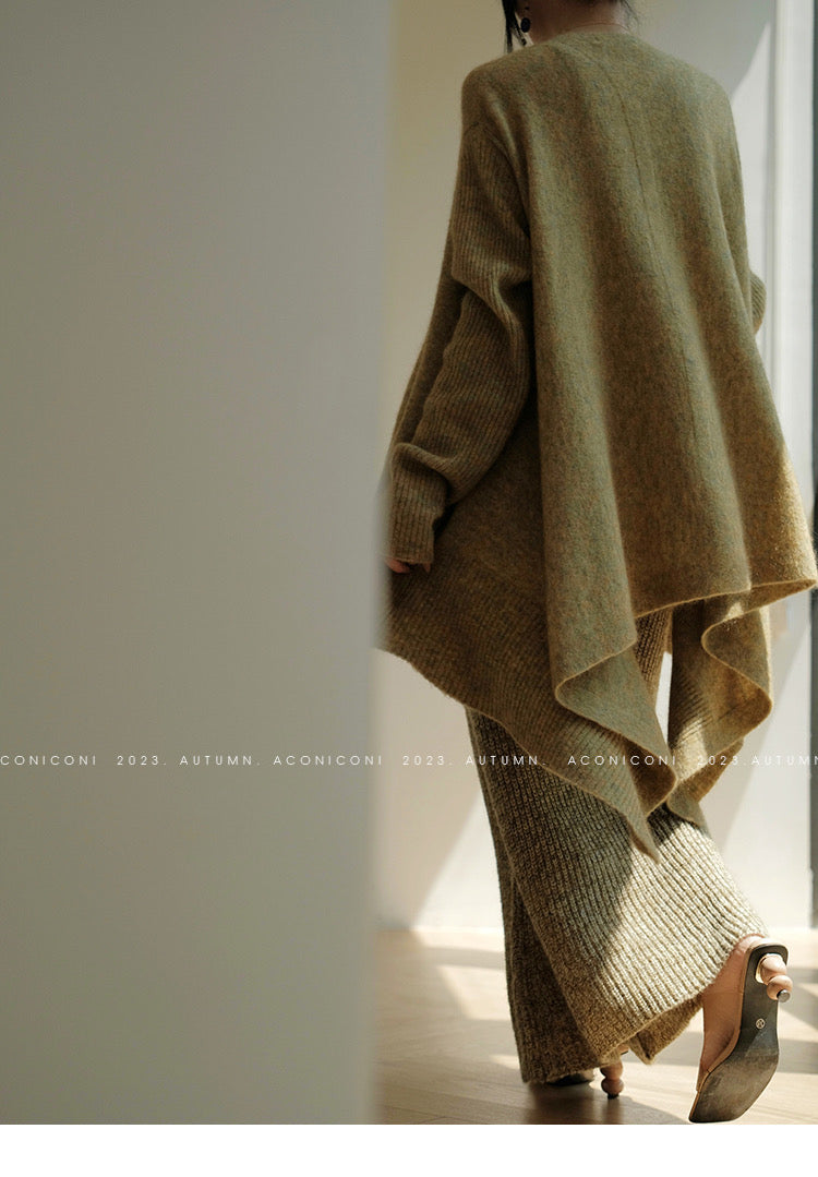 Aconiconi|Late autumn evening wool knitted suspender dress & cardigan