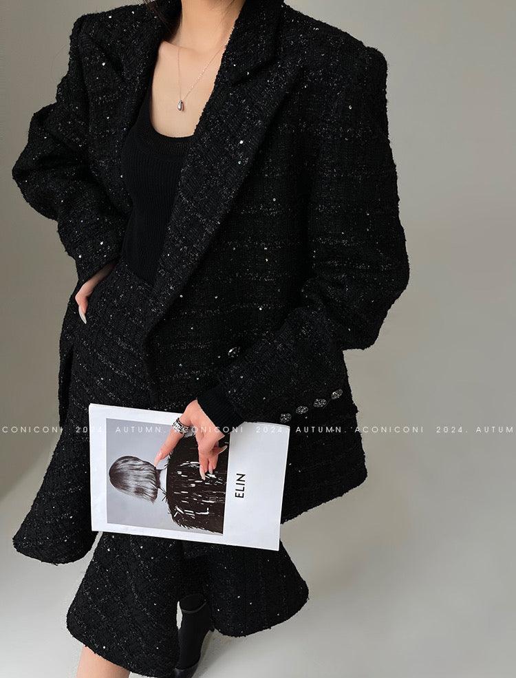 Aconiconi| Sand Star Wool Retro Tweed Skirt Suit