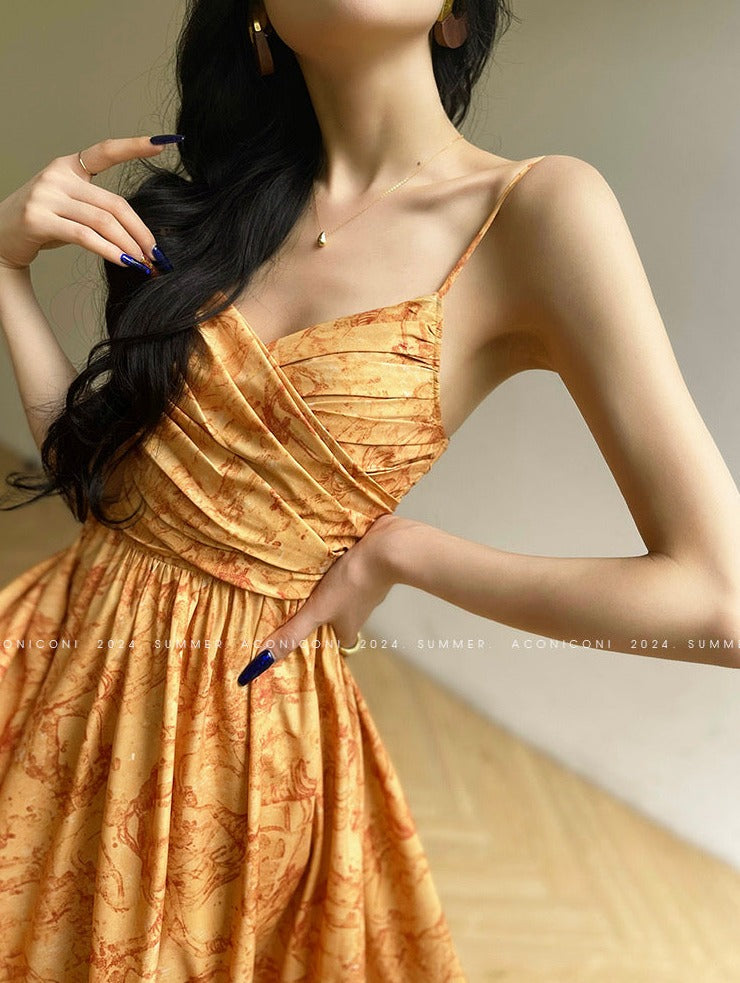 Aconiconi|Late Summer Dusk Slim Waist Dress