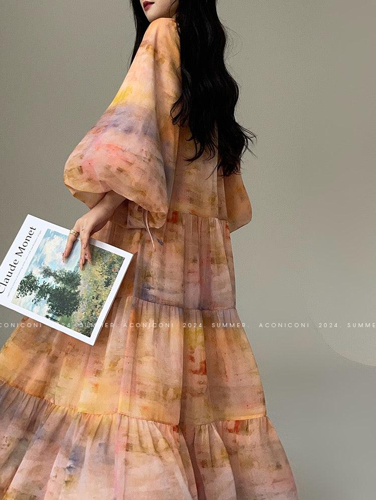 Aconiconi|Velvet Blossom Long Sleeve Dress