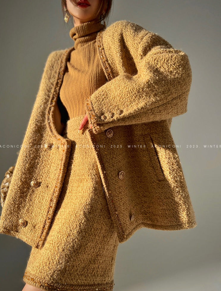 Aconiconi|Brownie Autumn Wool Retro Skirt Suit