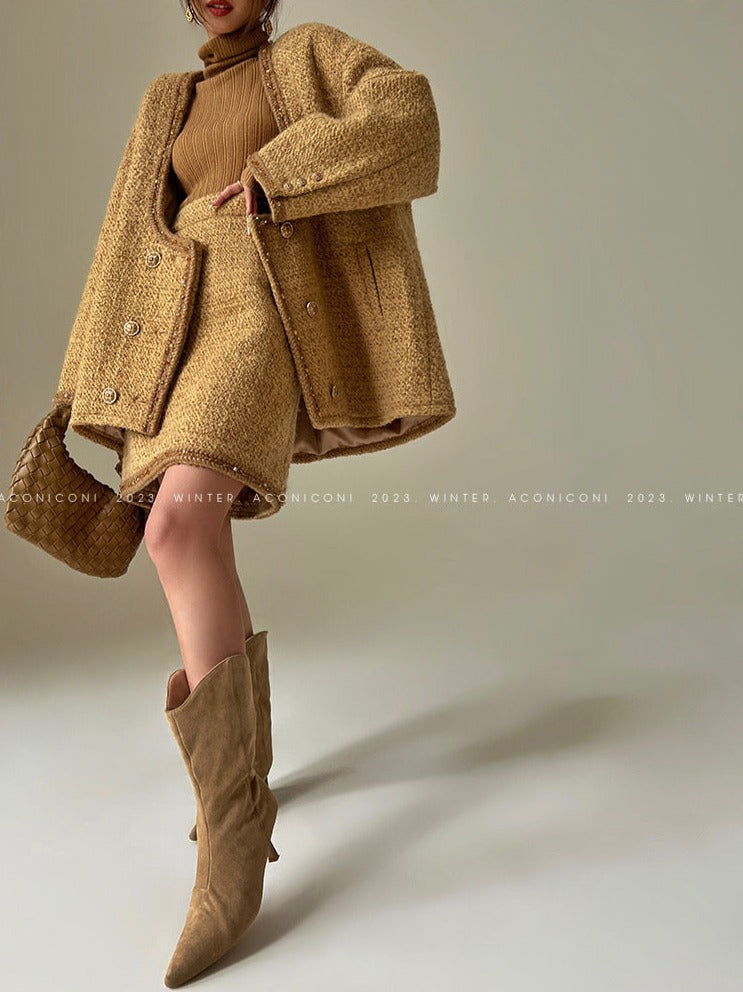 Aconiconi|Brownie Autumn Wool Retro Skirt Suit