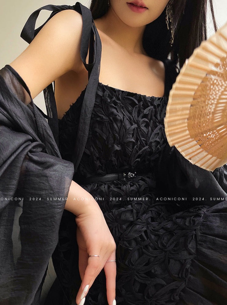 Aconiconi|Quiet Night Orchid Retro Suspender Dress
