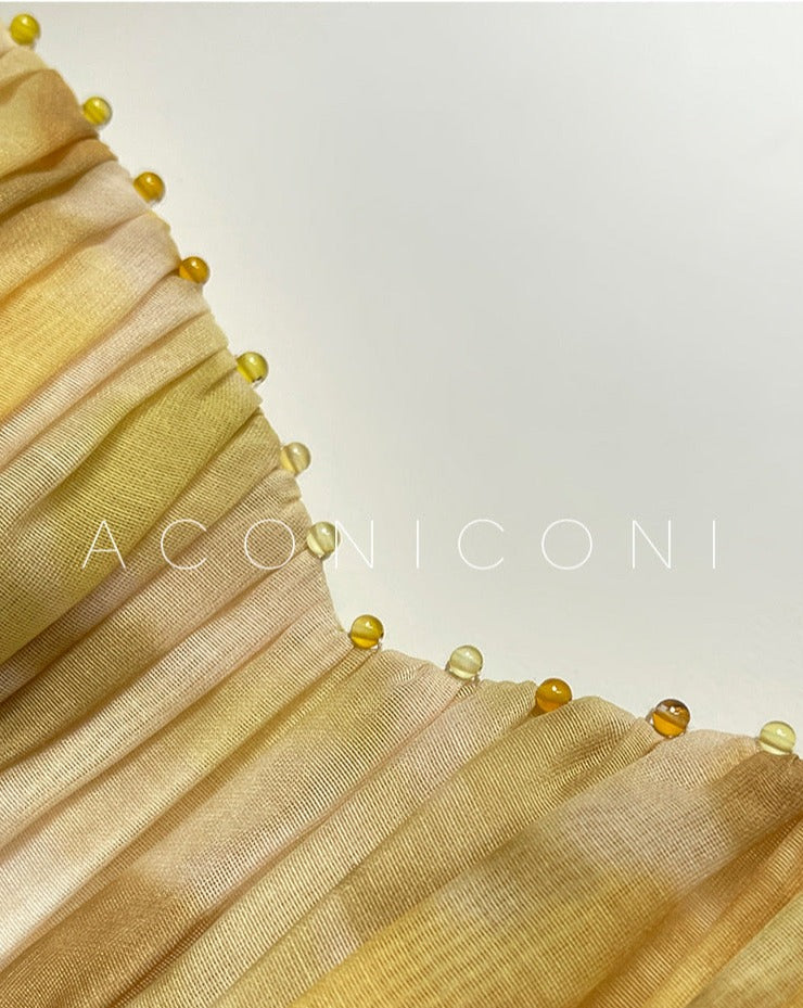 Aconiconi|Midsummer Citron Puff Sleeve Elegant Dress