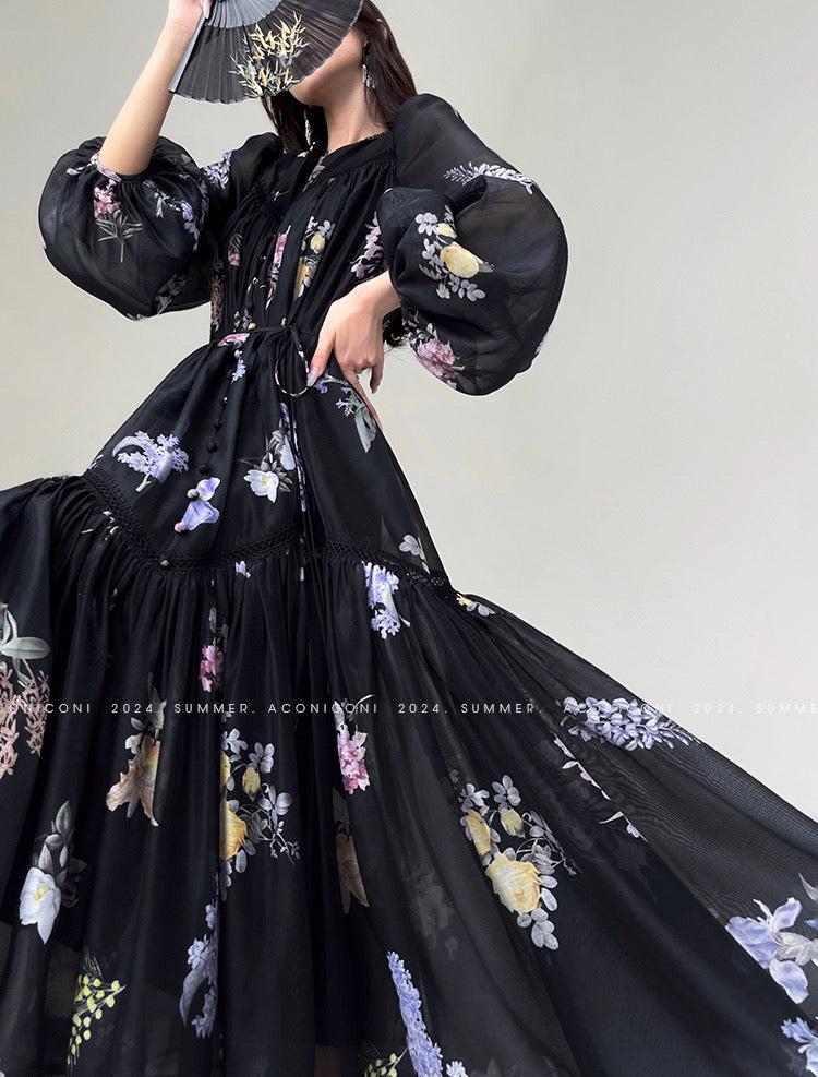 Aconiconi|Daisy Dream Lace Summer Long Sleeve Long Dress