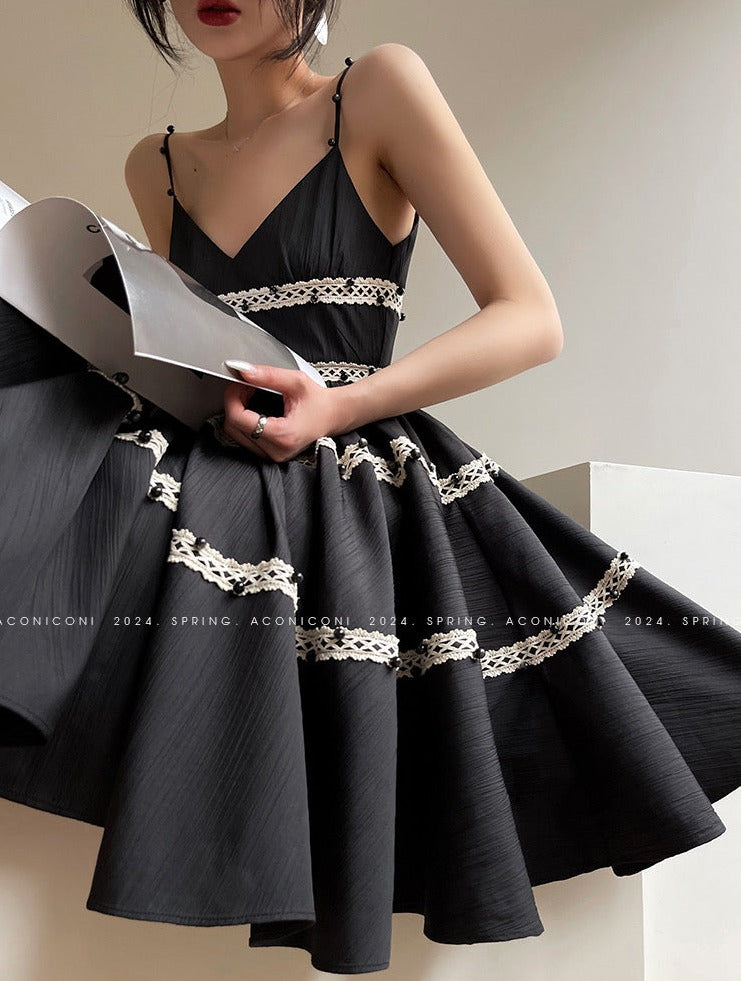 Aconiconi|Rainy Night in Paris Black Short Dress