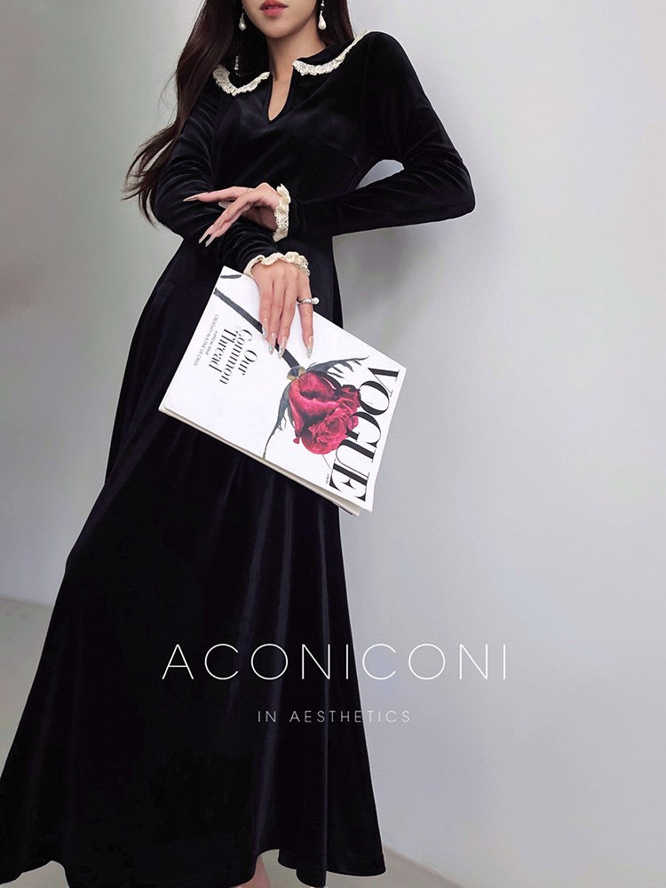 Aconiconi|Alice Retro Velvet Elegant Winter Dress