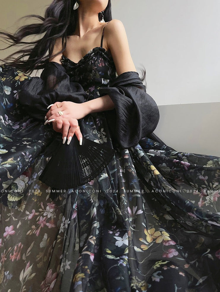 Aconiconi|Black Forest Long Floral Dress