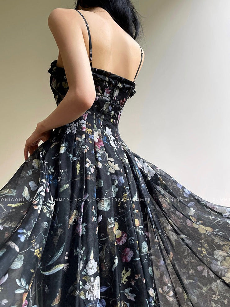 Aconiconi|Black Forest Long Floral Dress