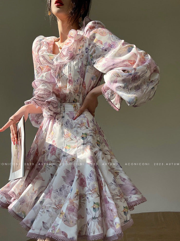 Aconiconi|Crape Myrtle Floral Feminine Suit