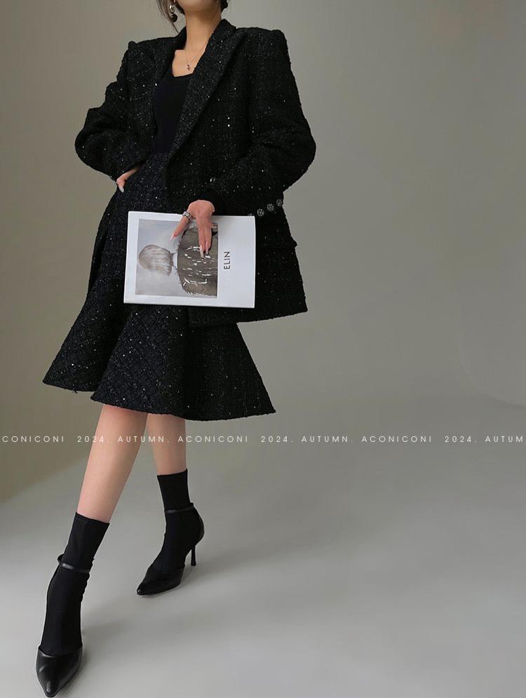 Aconiconi| Sand Star Wool Retro Tweed Skirt Suit