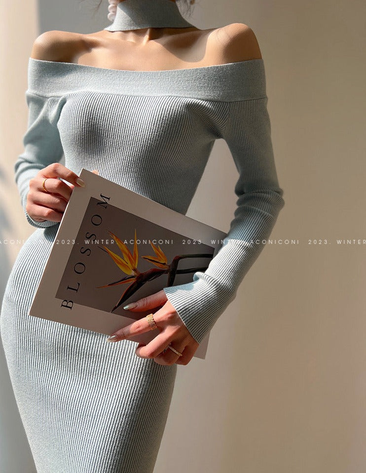 Aconiconi|Sky Blue Temperament Knitted Dress