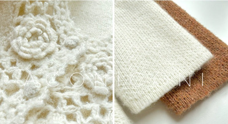 Aconiconi|Camellia Hollow Flower Wool Knit Cardigan