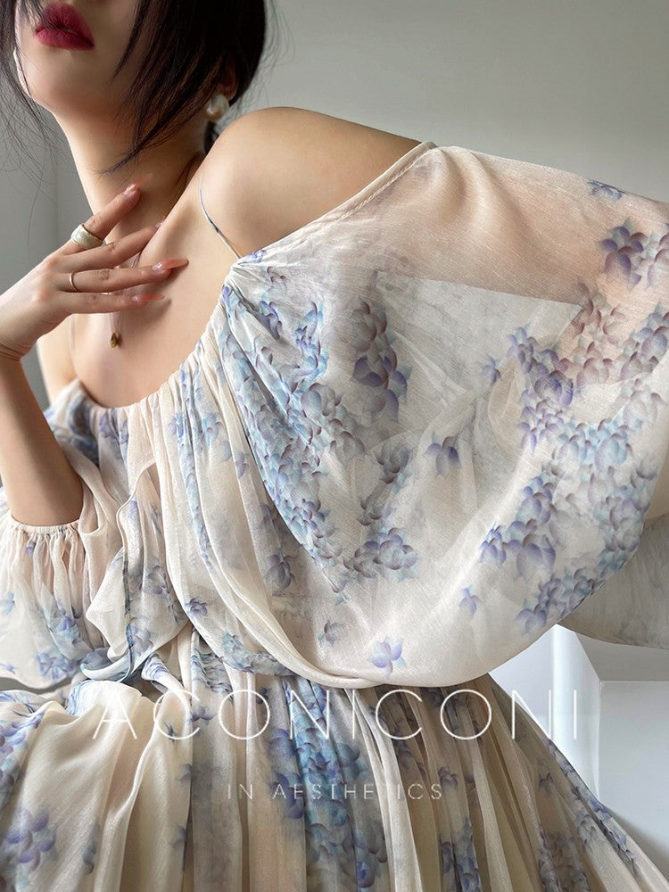 Aconiconi|Flower Brocade Evening Smoke Broken Flower Fairy Dress