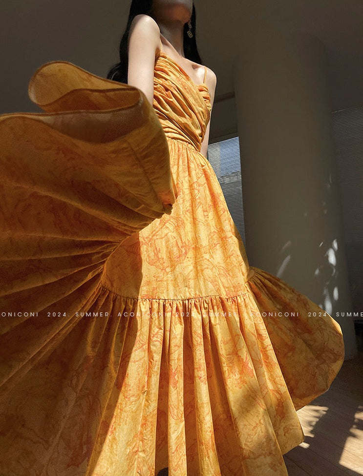 Aconiconi|Late Summer Dusk Slim Waist Dress