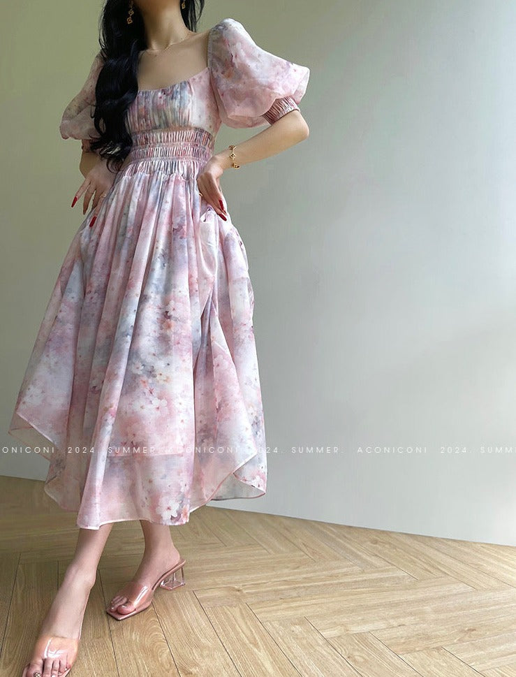 Aconiconi|Summer Cosmos Floral Long Dress