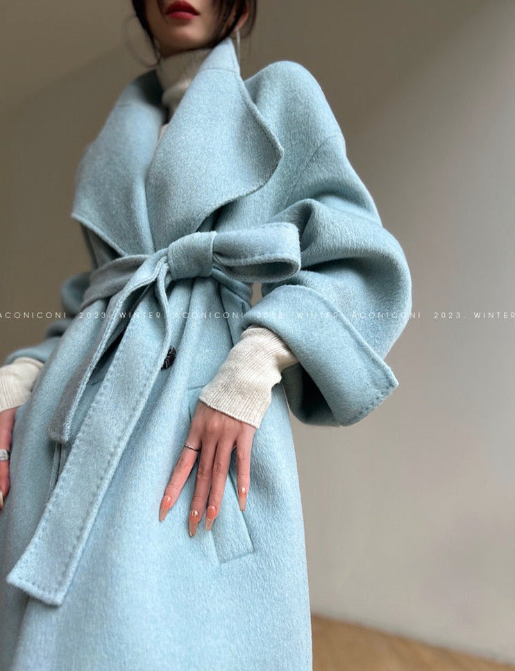 Aconiconi|Dark Night & Sea Waves Double-Sided Wool Coat