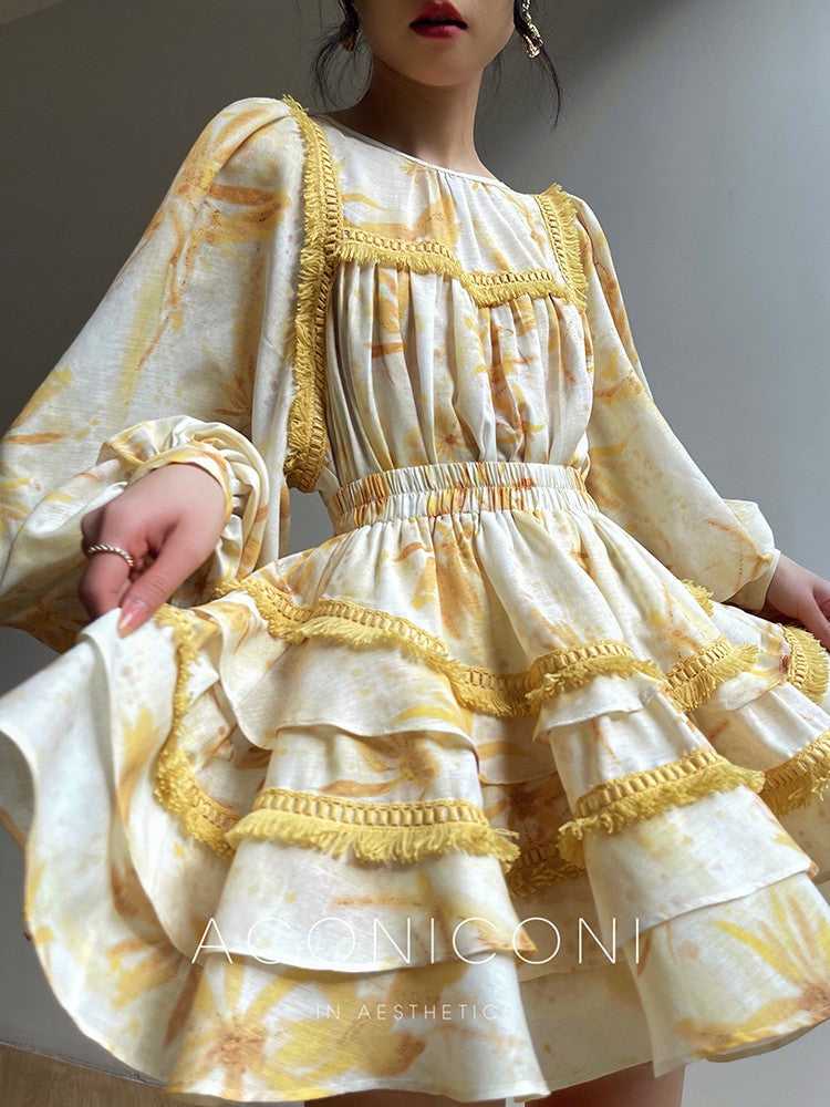 Aconiconi|Mustard Flower ruffled skirt suit