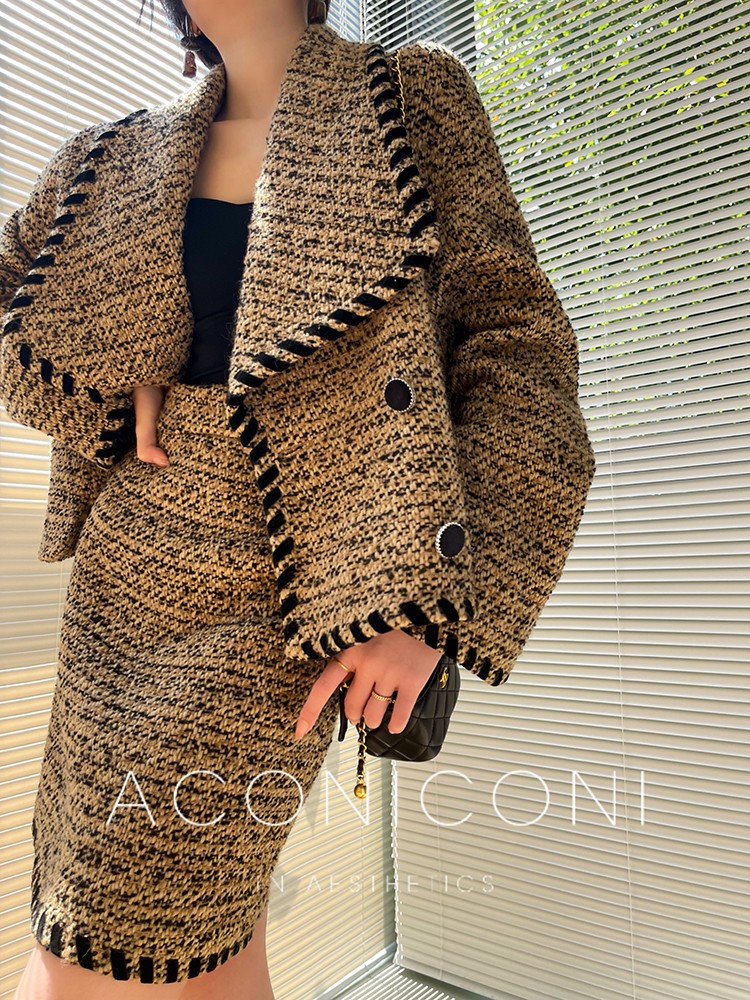 Aconiconi|Coco Caramel Wool Tweed Skirt Suit