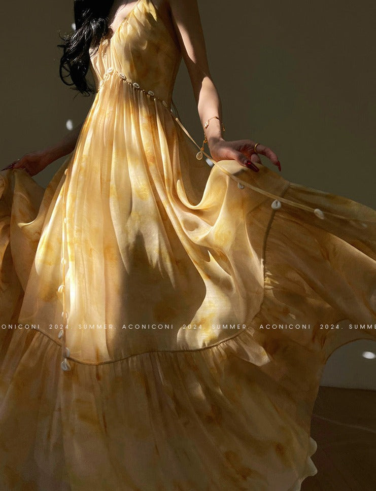 Aconiconi|Seaside Summer Sunset Long Flowy Dress
