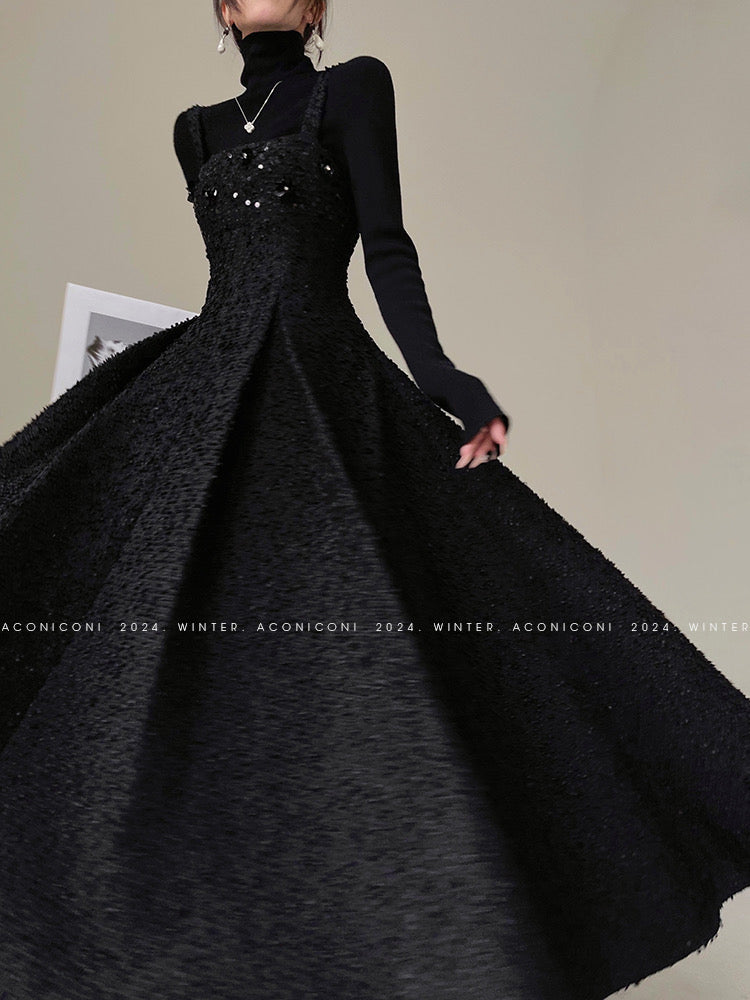 Aconiconi|Winter Night Moon Elegant Dress