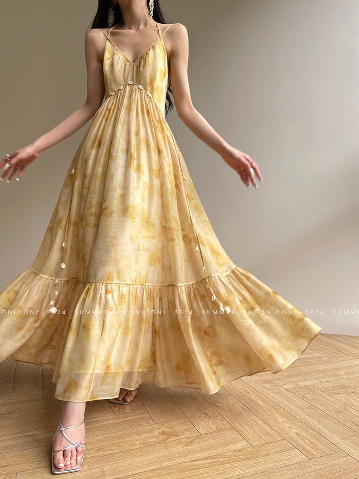 Aconiconi|Seaside Summer Sunset Long Flowy Dress