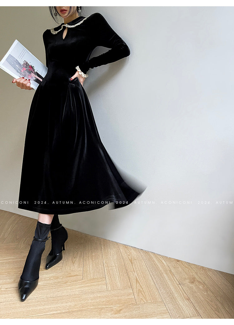 Aconiconi|Alice Retro Velvet Elegant Winter Dress