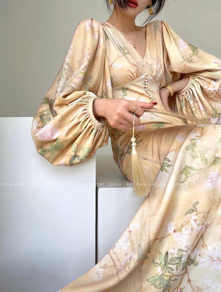 Aconiconi|Luminous Petals Retro Slim Waist Dress
