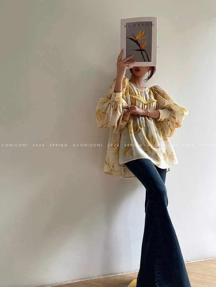 Aconiconi|Mustard Flower ruffled skirt suit
