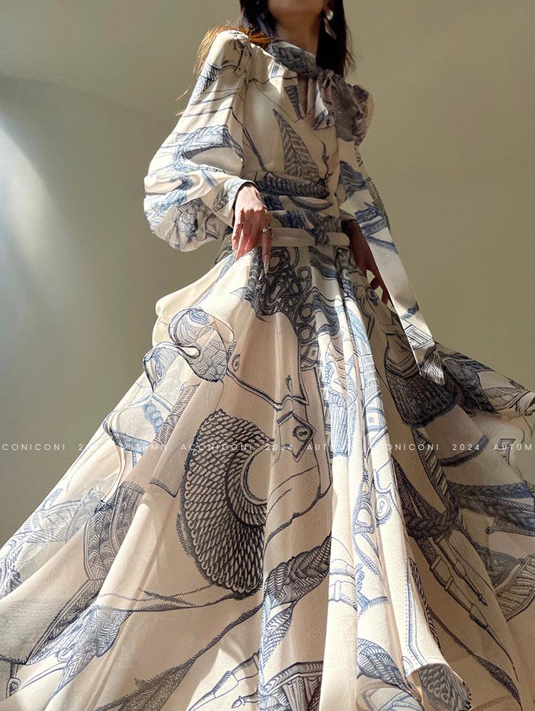 Aconiconi|Amethyst Dawn French Retro Long Sleeve Dress