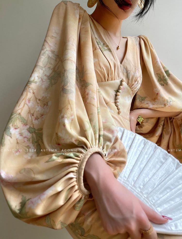 Aconiconi|Luminous Petals Retro Slim Waist Dress