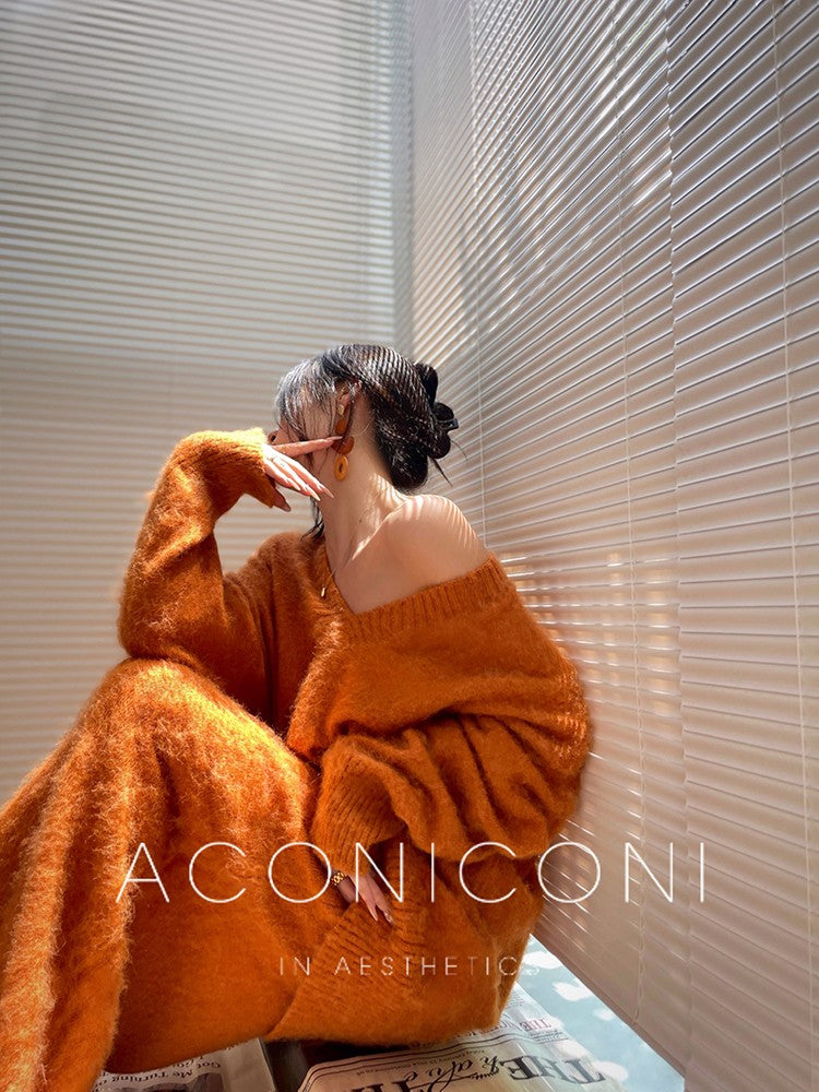 Aconiconi|North Island girl's loose V-neck wool sweater set