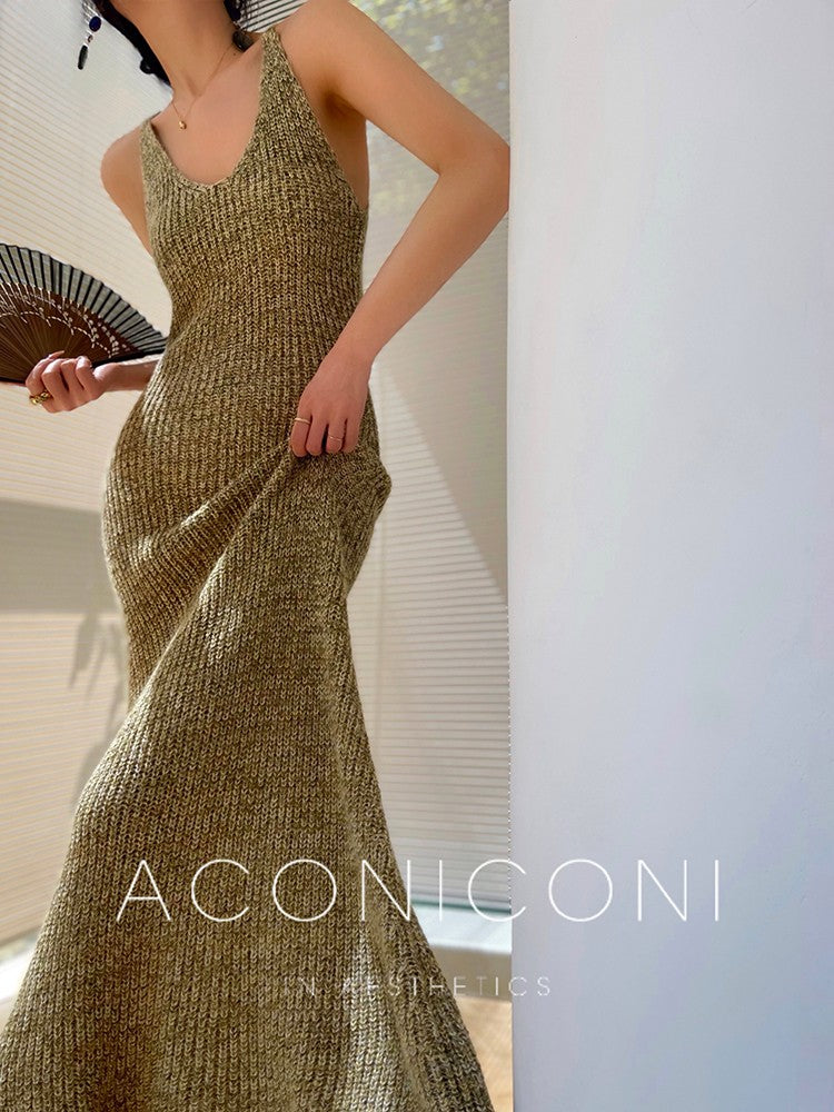 Aconiconi|Late autumn evening wool knitted suspender dress & cardigan