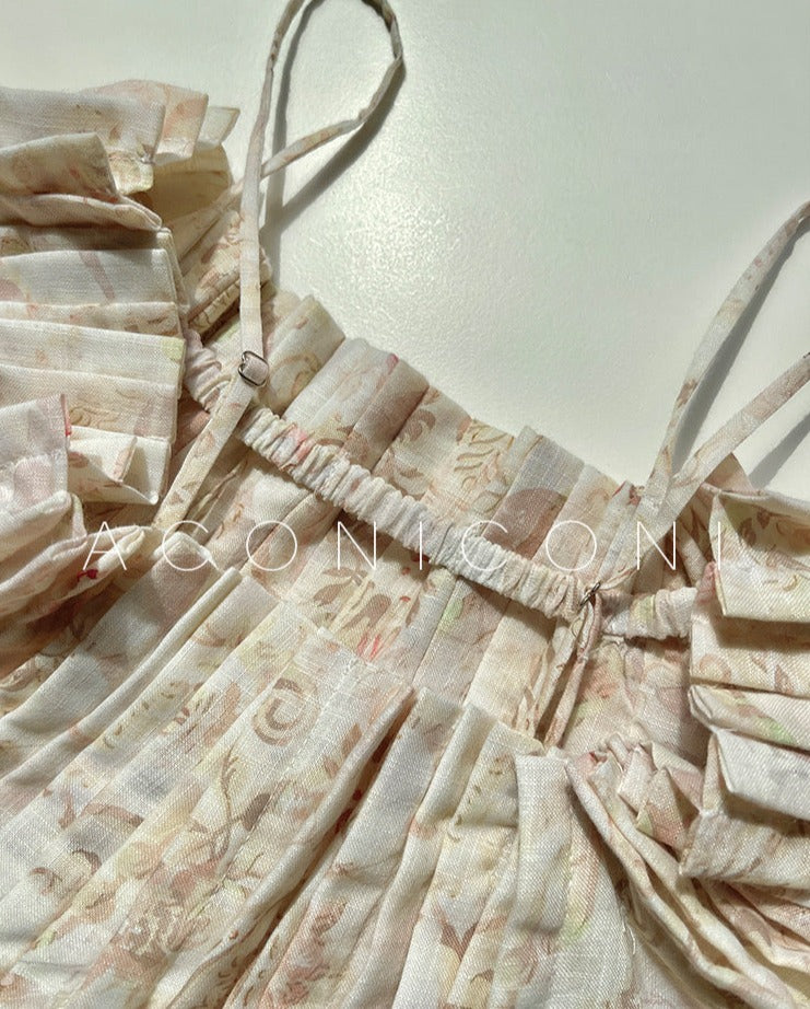Aconiconi| French Retro Print Off-Shoulder Long Dress