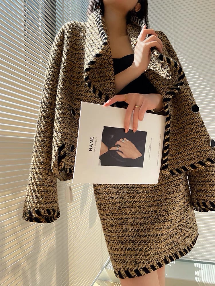 Aconiconi|Coco Caramel Wool Tweed Skirt Suit