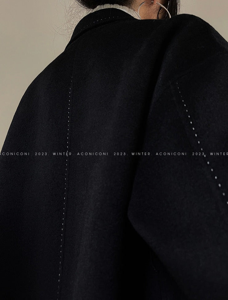 Aconiconi|Dark Night & Sea Waves Double-Sided Wool Coat