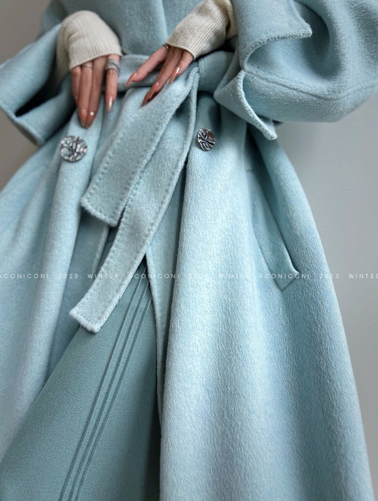 Aconiconi|Dark Night & Sea Waves Double-Sided Wool Coat
