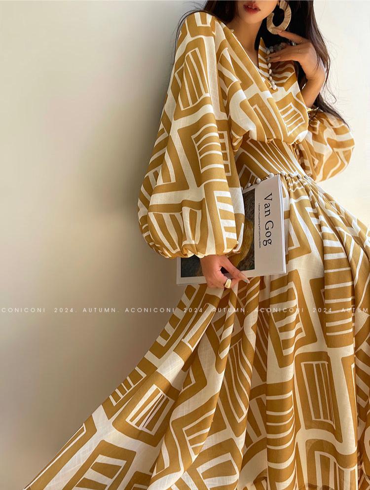 Aconiconi|Opal Dusk V-neck Temperament Dress