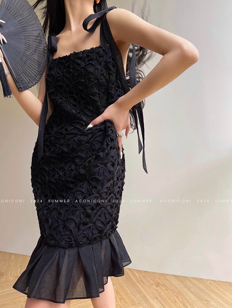 Aconiconi|Quiet Night Orchid Retro Suspender Dress