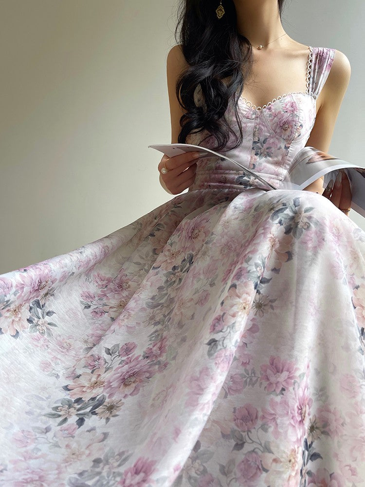 Aconiconi|Spring Flower Long Feminine Dress