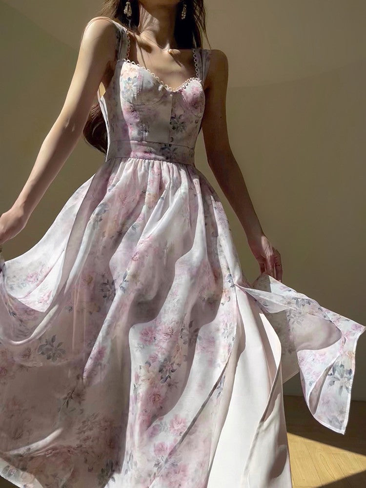Aconiconi|Spring Flower Long Feminine Dress
