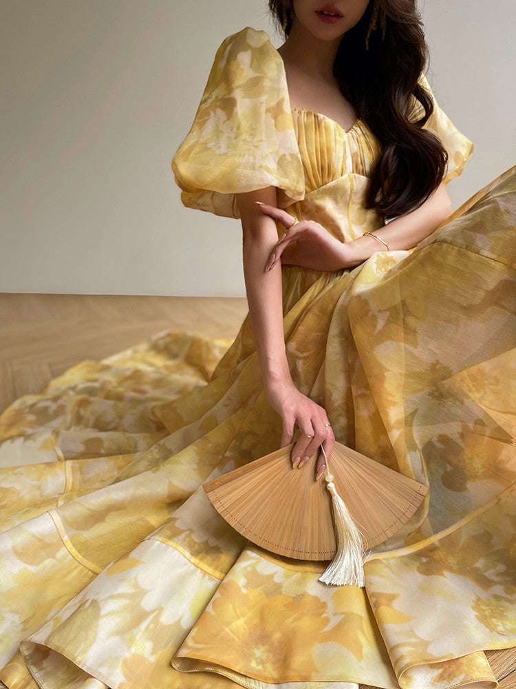 Aconiconi|Midsummer Citron Puff Sleeve Elegant Dress