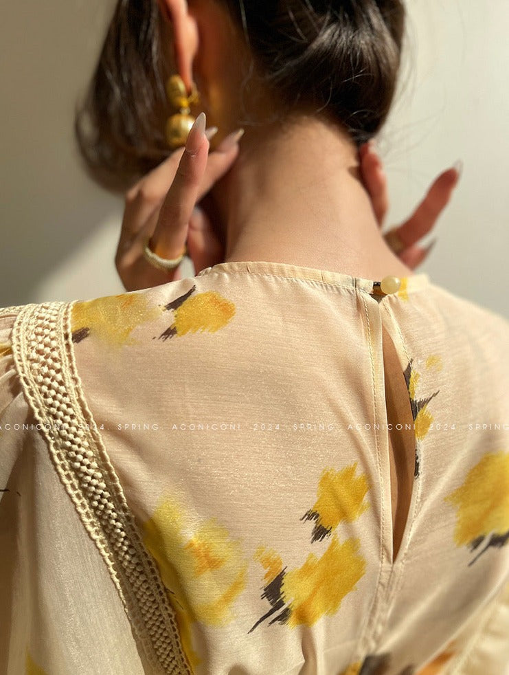 Aconiconi|Lemon Blossom Printed Lace Skirt Suit