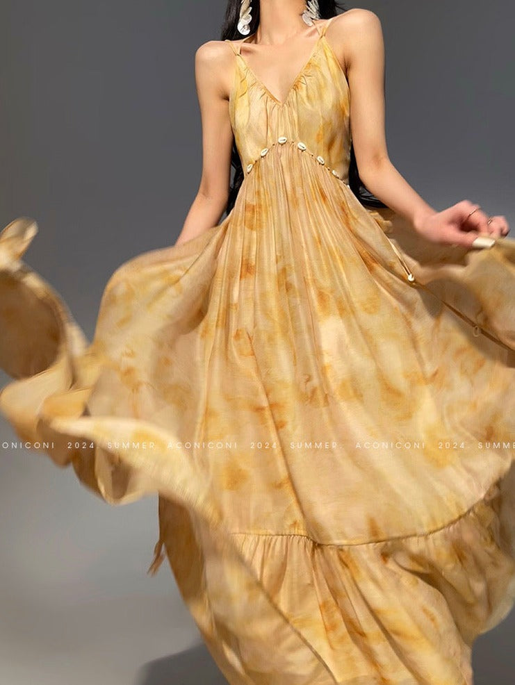 Aconiconi|Seaside Summer Sunset Long Flowy Dress