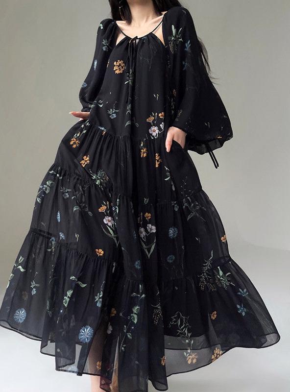 Aconiconi|Velvet Blossom Long Sleeve Dress